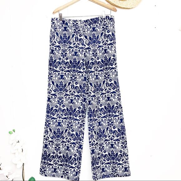 Loft Linen Blend Blue & White Print Pull On Pants Women's Size 6 - Picture 1 of 8